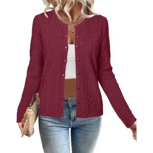 Arach&Cloz Women’s Cable Knit Fall Soft Lightweight Sweater Cardigans 2025(Red)