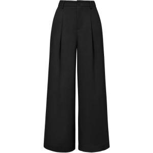 Arach&Cloz Womens Linen Blend Wide Leg All-Season Business Casual Outfits Dress Pants(Black)
