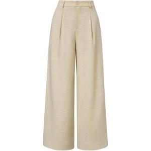 Arach&Cloz Womens Linen Blend Wide Leg All-Season Business Casual Outfits Dress Pants(Khaki)