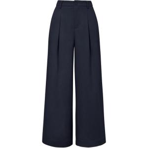 Arach&Cloz Womens Linen Blend Wide Leg All-Season Business Casual Outfits Dress Pants(Navy)