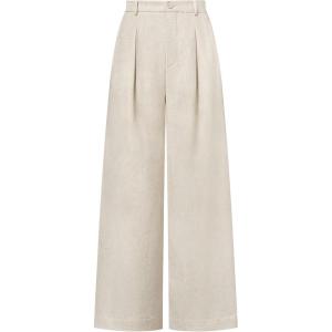 Arach&Cloz Womens Linen Blend Wide Leg All-Season Business Casual Outfits Dress Pants(White)