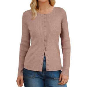 Arach&Cloz Women’s Wool Blend Button Up Spring Business Cardigan Tops Outfits 2026(Dusty Pink)