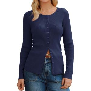 Arach&Cloz Women’s Wool Blend Button Up Spring Business Cardigan Tops Outfits 2026(Navy)