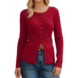 Arach&Cloz Women’s Wool Blend Button Up Spring Business Cardigan Tops Outfits 2026(Red)
