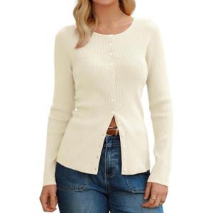 Arach&Cloz Women’s Wool Blend Button Up Spring Business Cardigan Tops Outfits 2026(White)