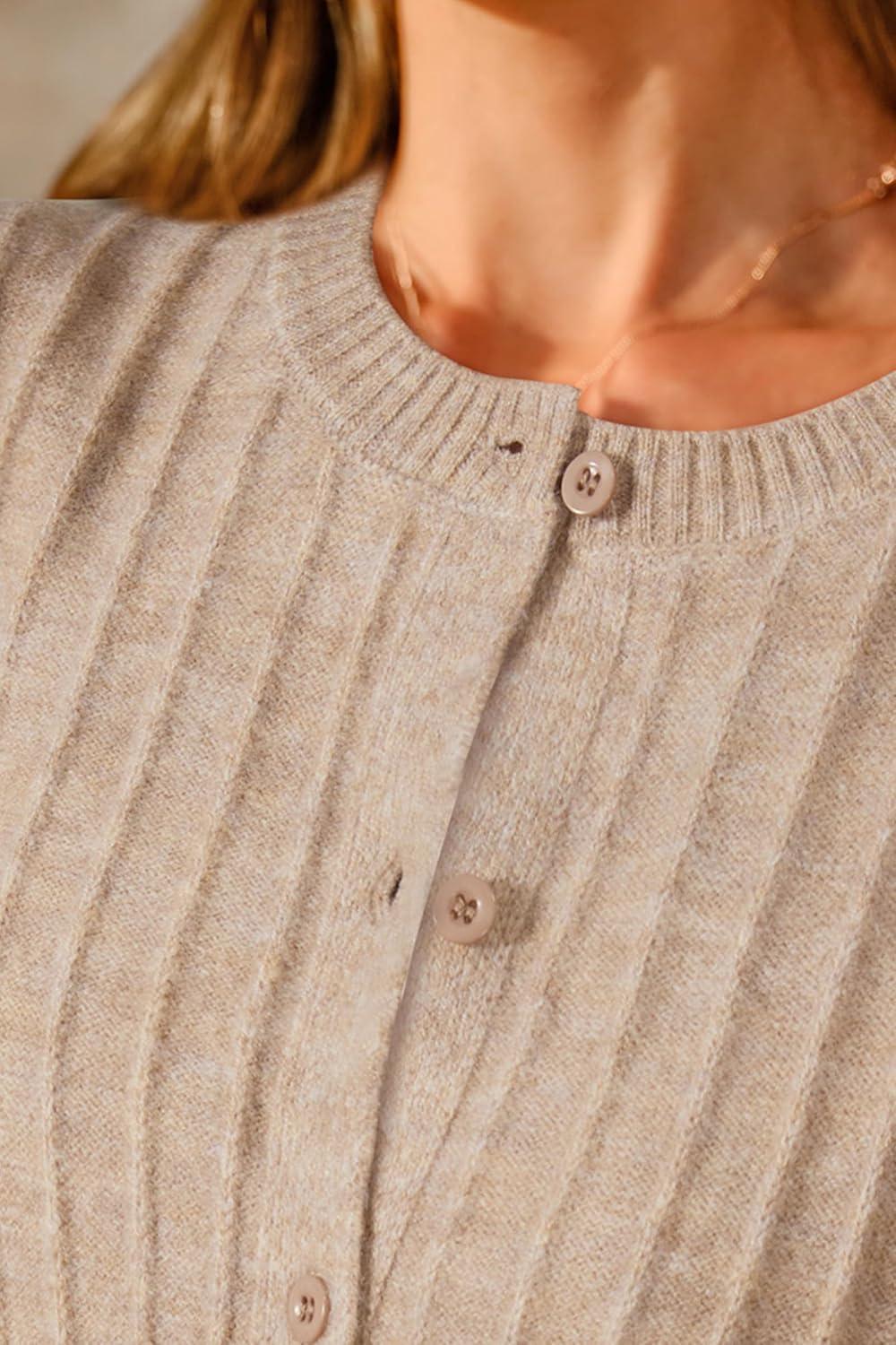 imageArachampCloz Womens Wool Blend Puff Sleeve Fall Cable Knit Cardigan Sweaters 2025Camel