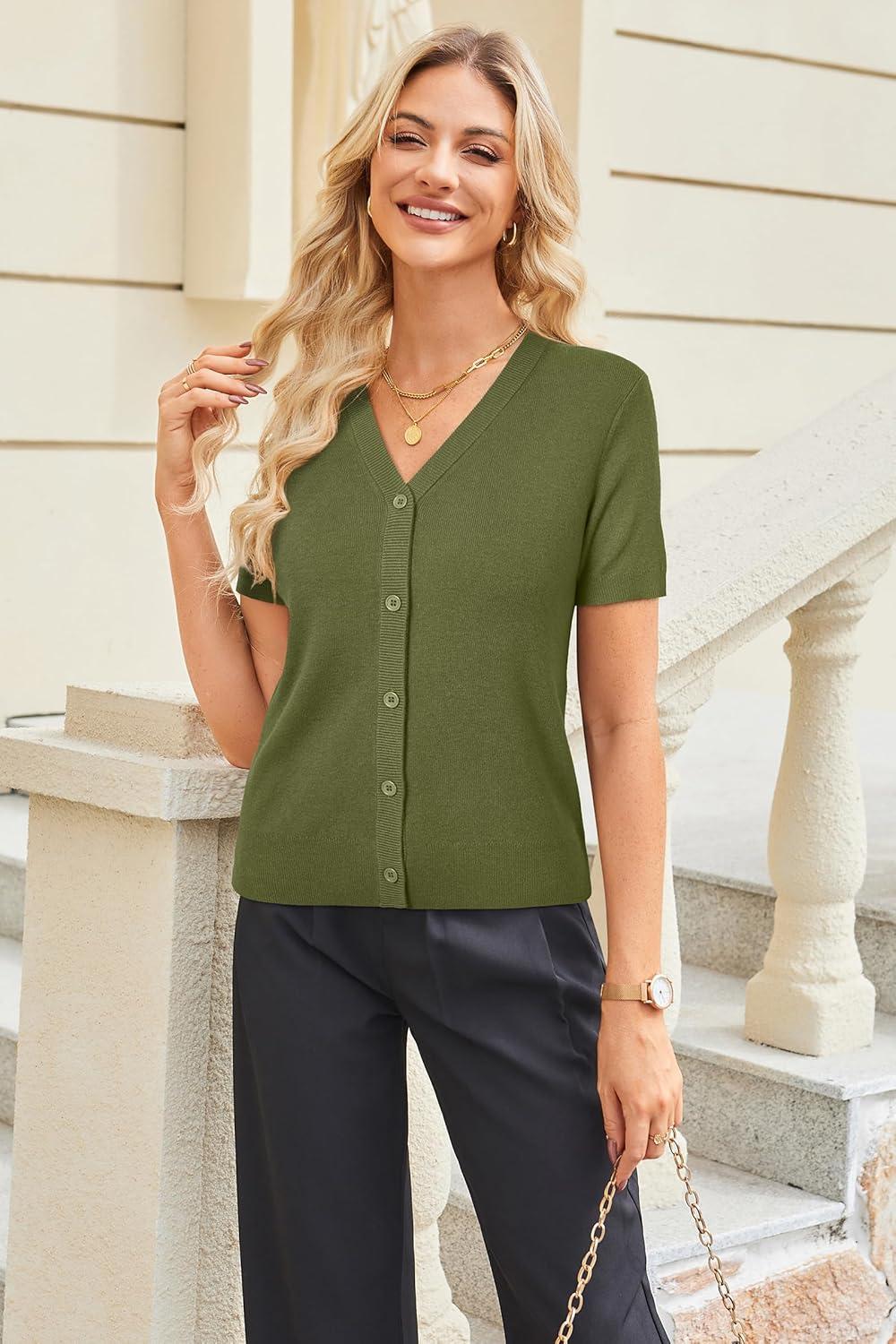 imageArachampCloz Womens Wool Blend Business Casual Cardigan Sweaters TopsGrass Army Green