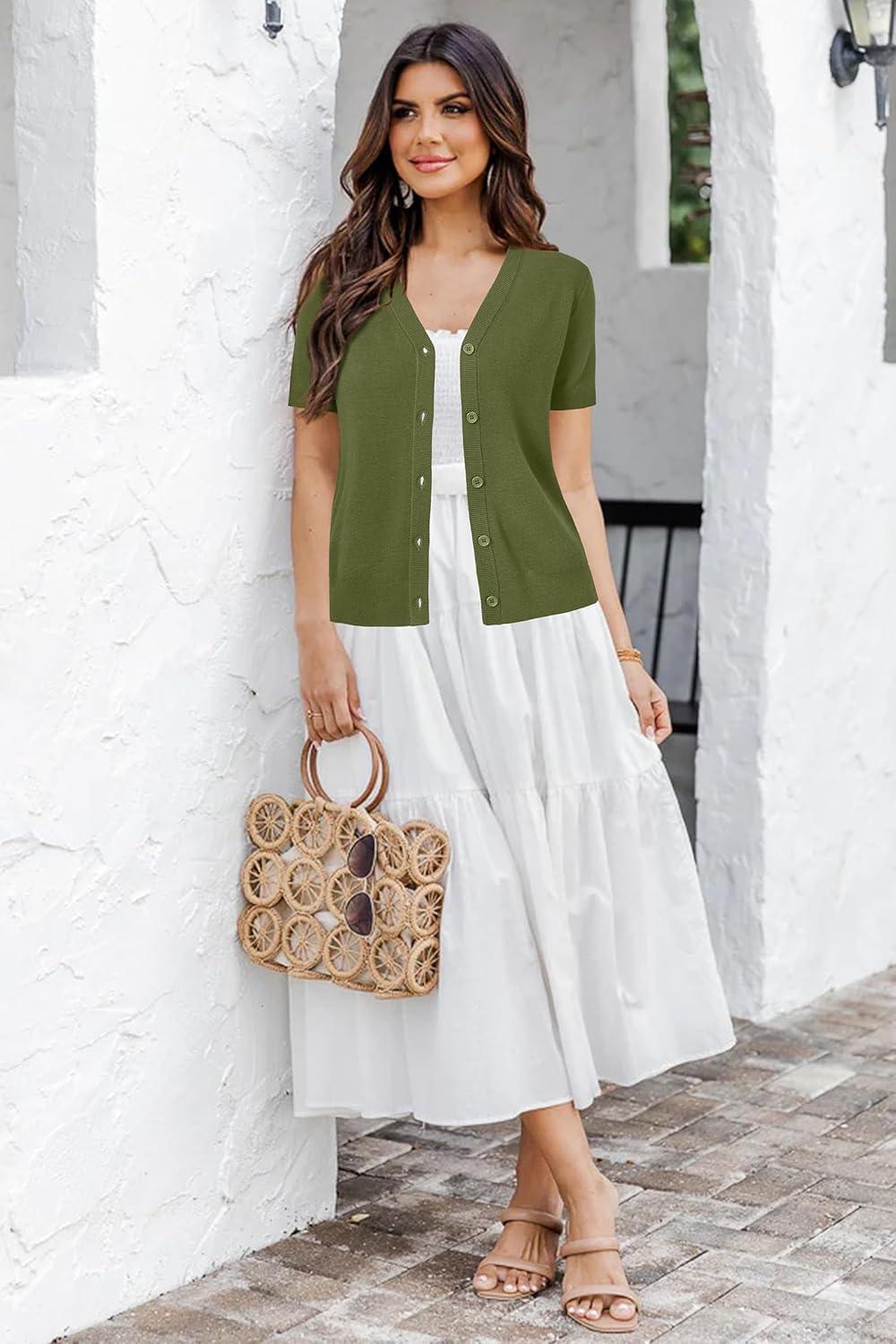 imageArachampCloz Womens Wool Blend Business Casual Cardigan Sweaters TopsGrass Army Green