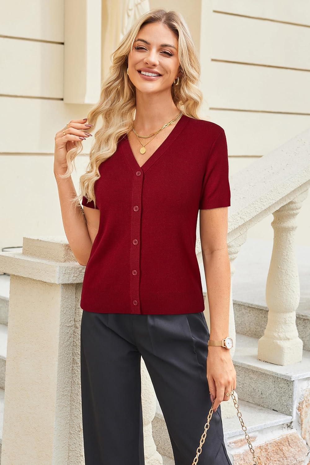 imageArachampCloz Womens Wool Blend Business Casual Cardigan Sweaters TopsRed