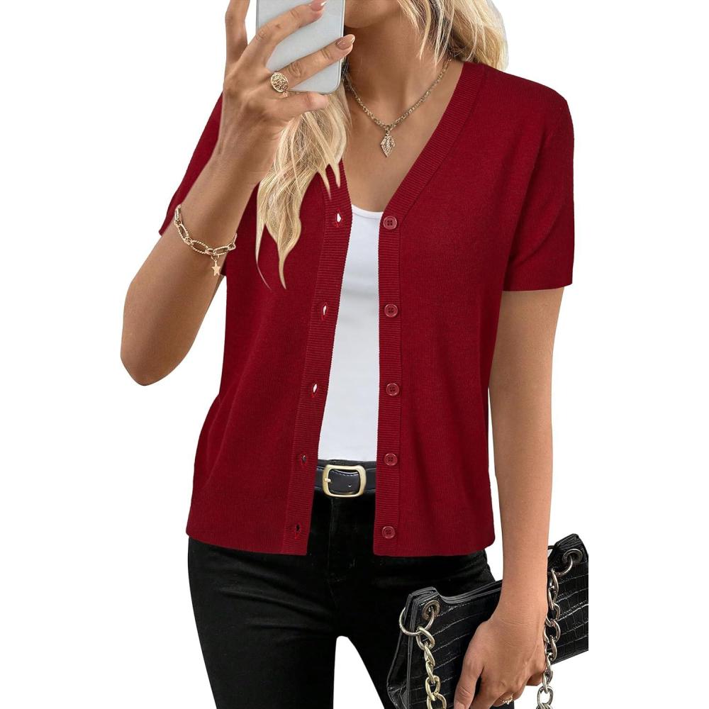 imageArachampCloz Womens Wool Blend Business Casual Cardigan Sweaters TopsRed