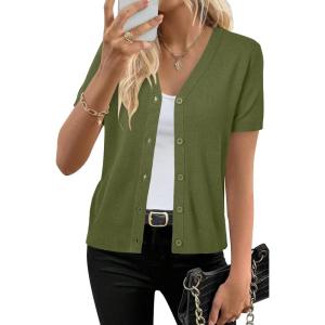 Arach&Cloz Women’s Wool Blend Business Casual Cardigan Sweaters Tops(Grass Army Green)