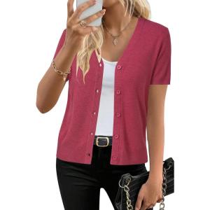 Arach&Cloz Women’s Wool Blend Business Casual Cardigan Sweaters Tops(Ruby Pink)