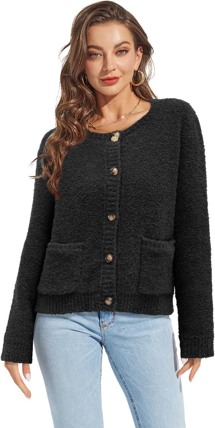 imageAampC URBAN Open Front Cardigan Sweaters for Women Button Down 2024 Fall Fashion Long Sleeve Cute Knitted Sweater with Pockets