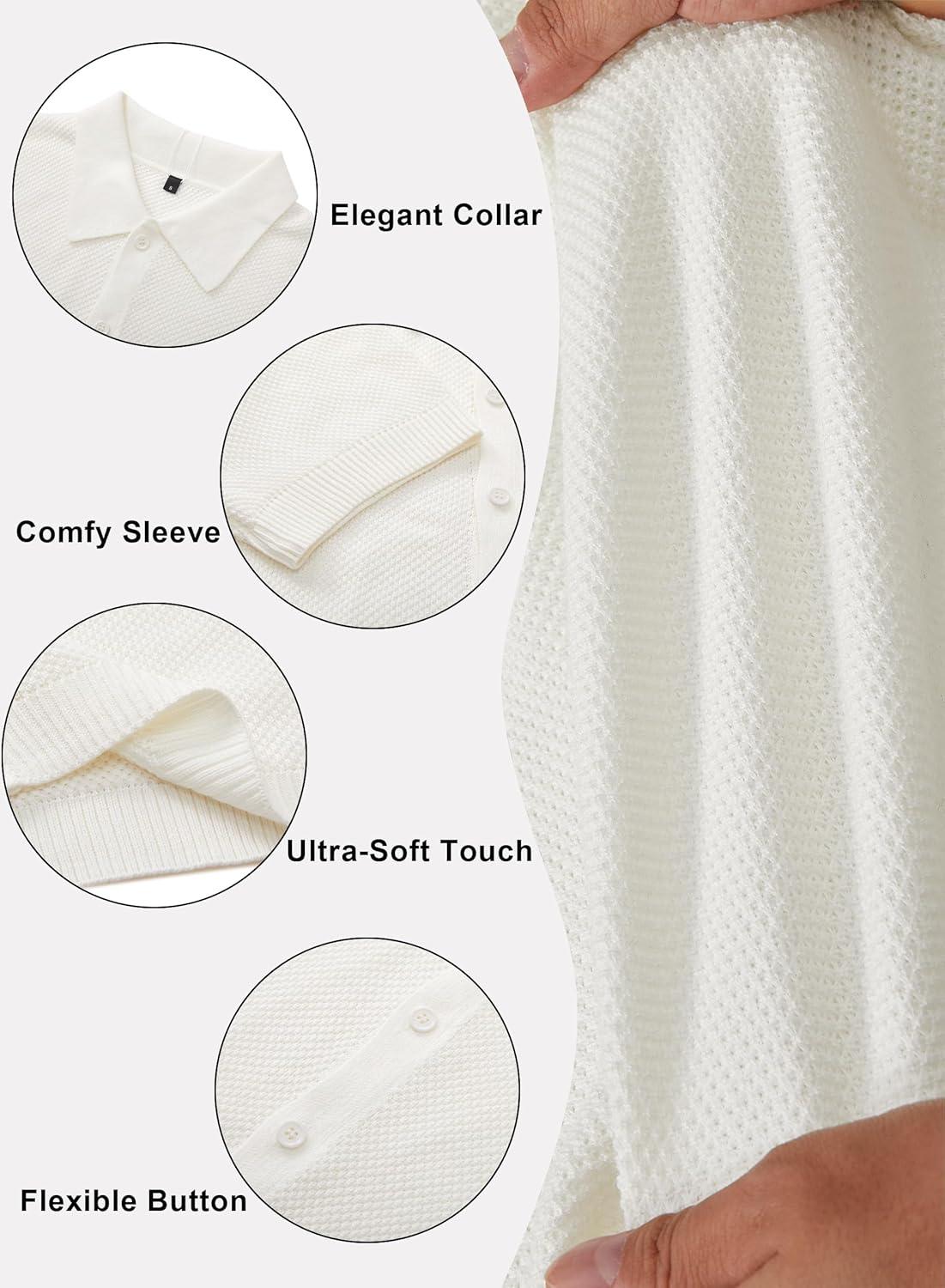 imageArachampCloz Mens Wool Blended Button Down Shirt Short Sleeve Knit 2025 Summer Fashion Dress Shirts Casual Business GolfWhite