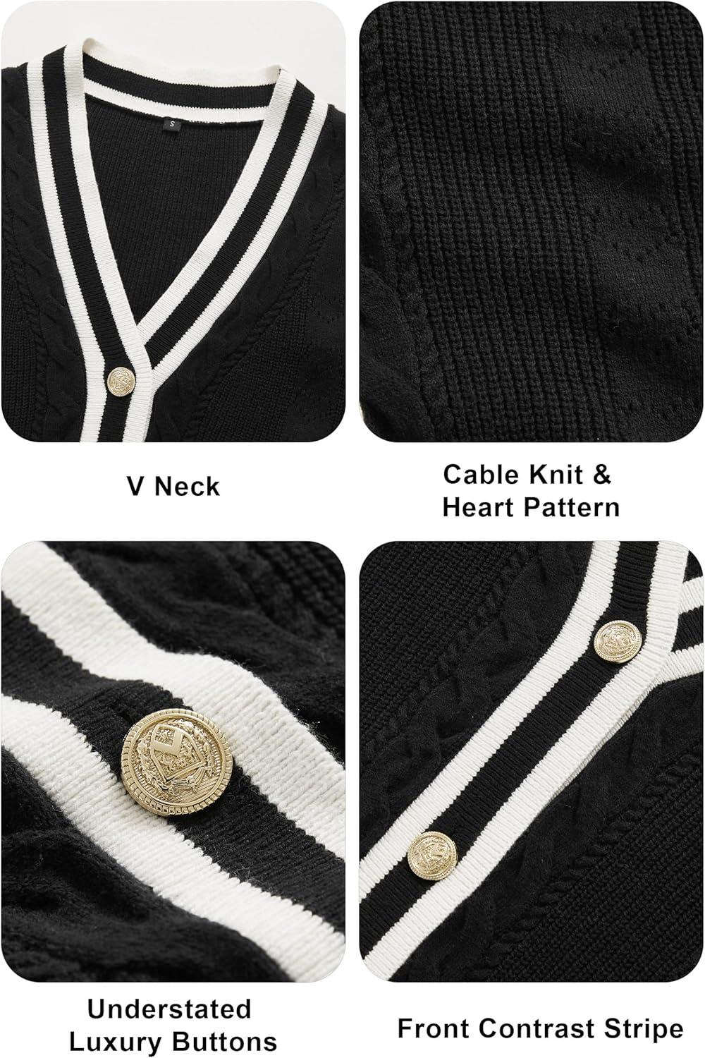 imageArachampCloz Summer Sweater Vest Women Spring Cap Sleeve V Neck Striped Button Casual Cardigan Sweater Knit Tank Tops 2025Blackwhite