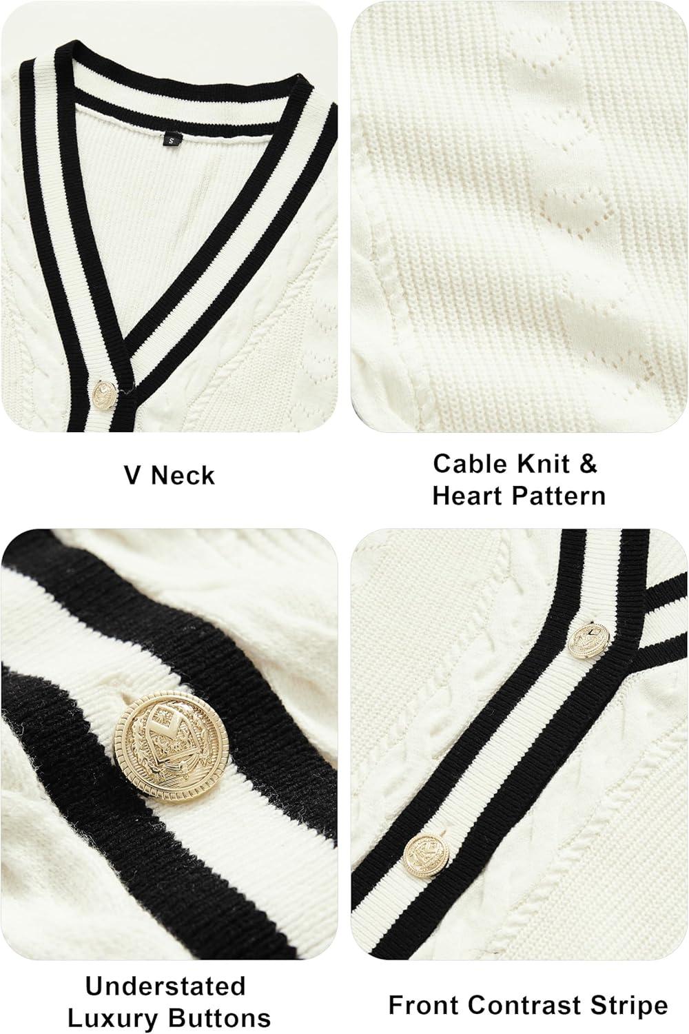 imageArachampCloz Summer Sweater Vest Women Spring Cap Sleeve V Neck Striped Button Casual Cardigan Sweater Knit Tank Tops 2025Whiteblack