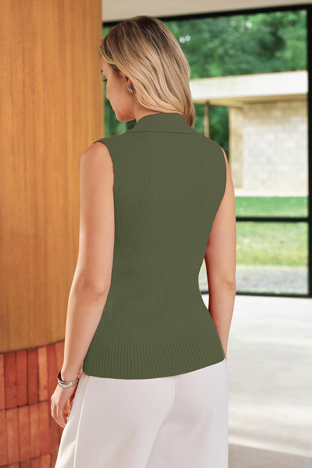 imageArachampCloz Womens 100 Cotton Button Down Summer Business Casual Slim Fitted Tank Tops 2026Army Green