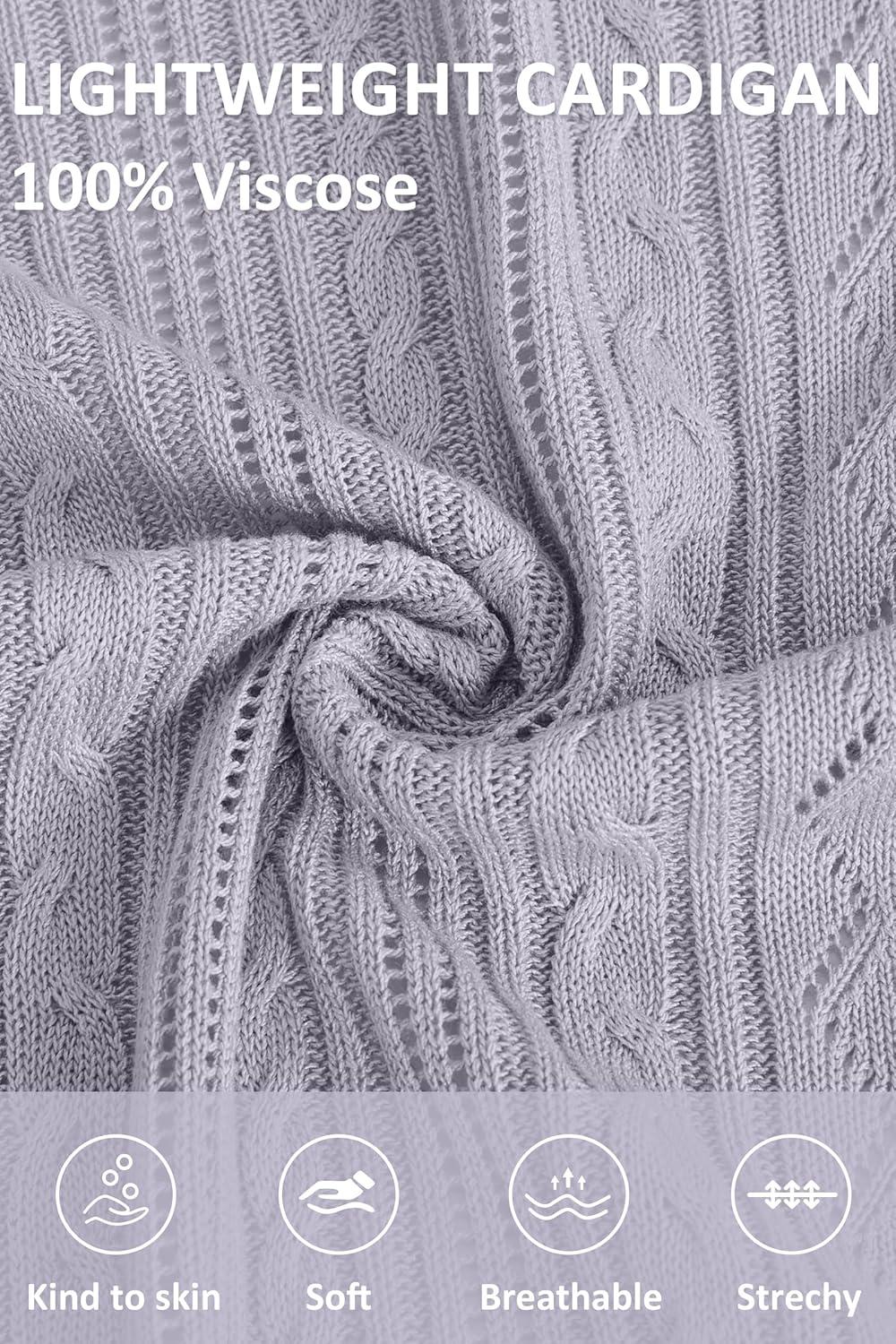 imageArachampCloz Womens 2024 Lightweight Summer Cardigan 34 Sleeve Crochet Patterns Knit Shrug Sweater TopsGrey