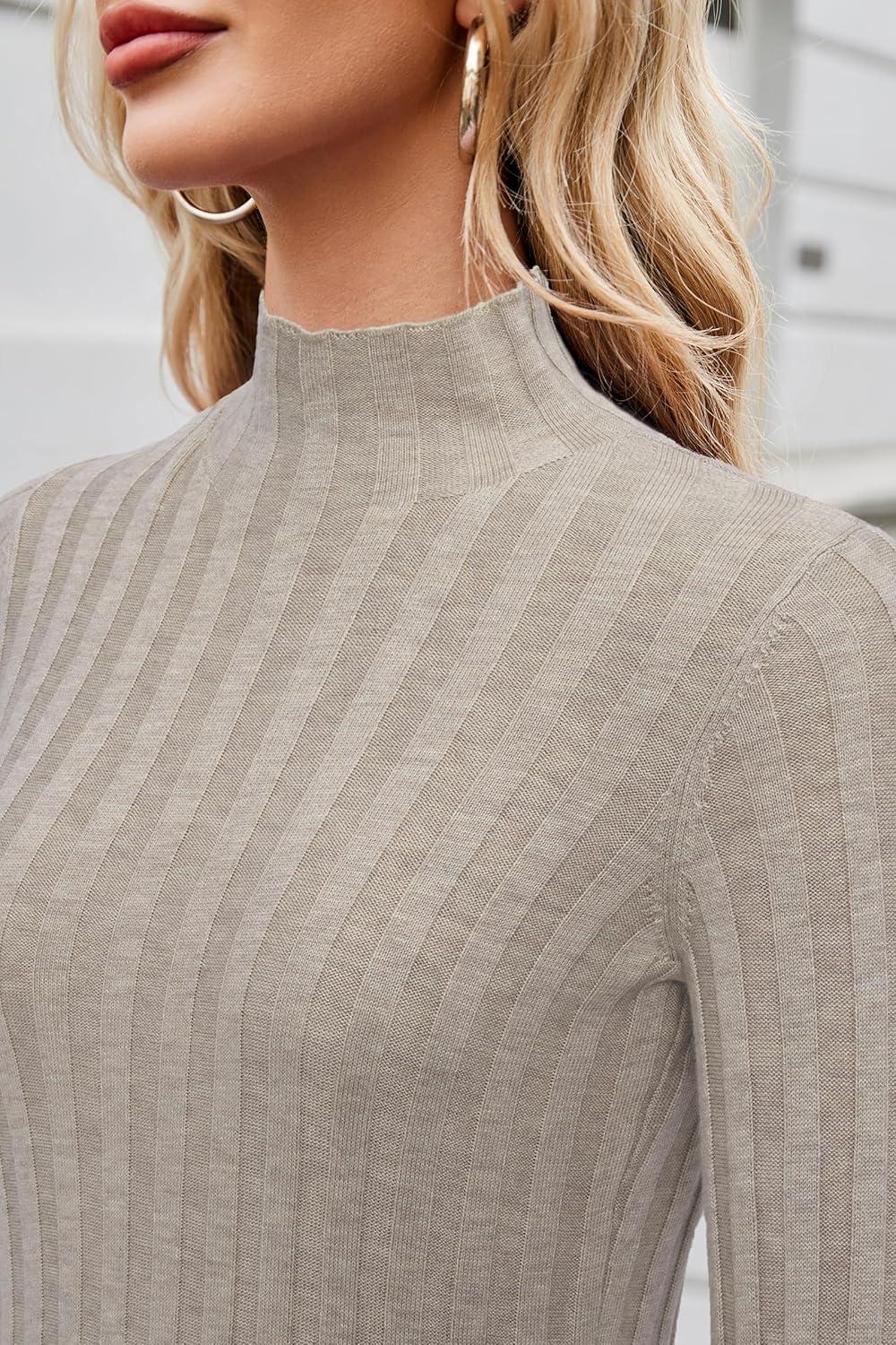 imageArachampCloz Womens Fall Ribbed Wool Blend Sweater Mock Neck Casual Outfits Long Sleeve Fitted Tops Trendy 2024Apricot