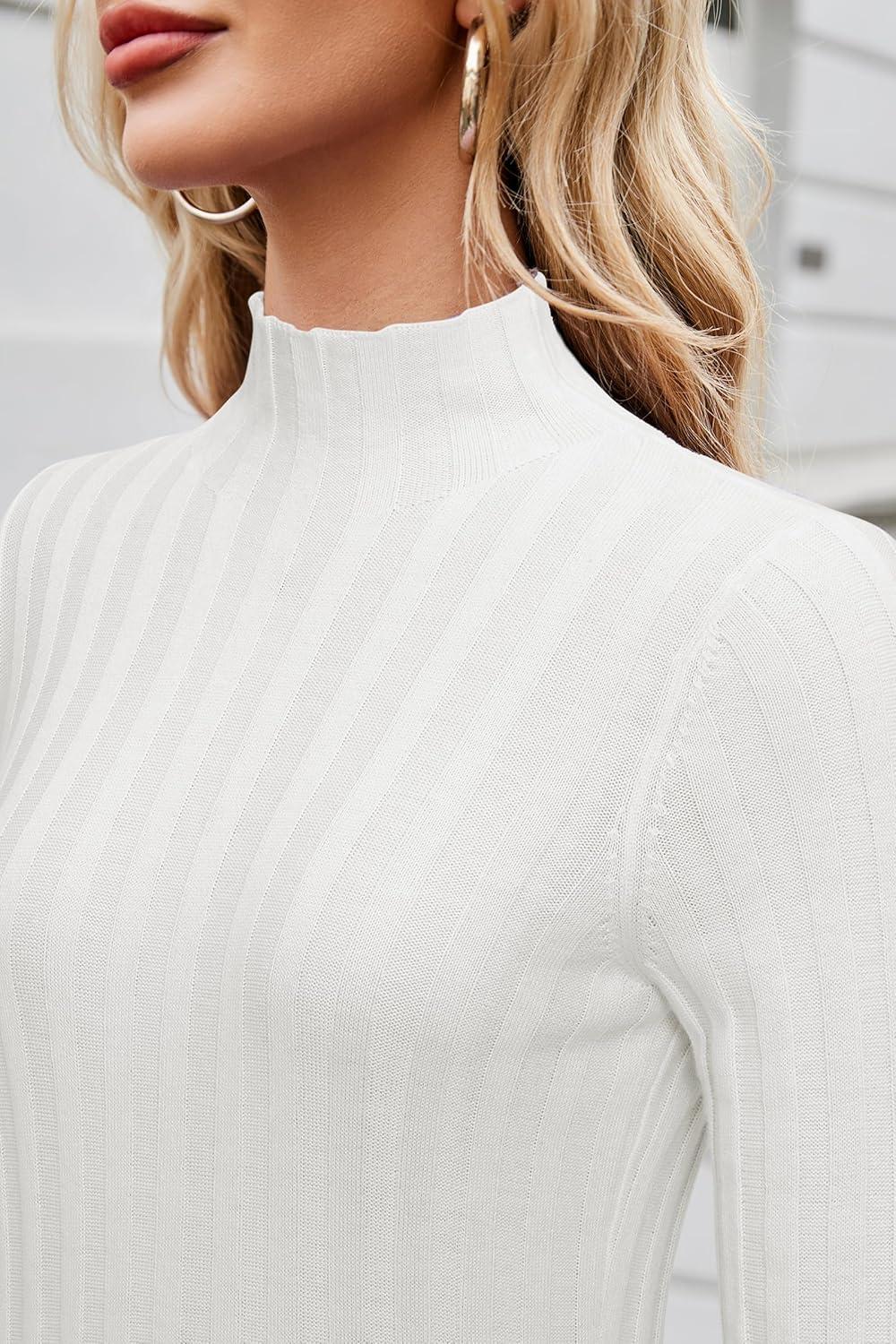 imageArachampCloz Womens Fall Ribbed Wool Blend Sweater Mock Neck Casual Outfits Long Sleeve Fitted Tops Trendy 2024Offwhite