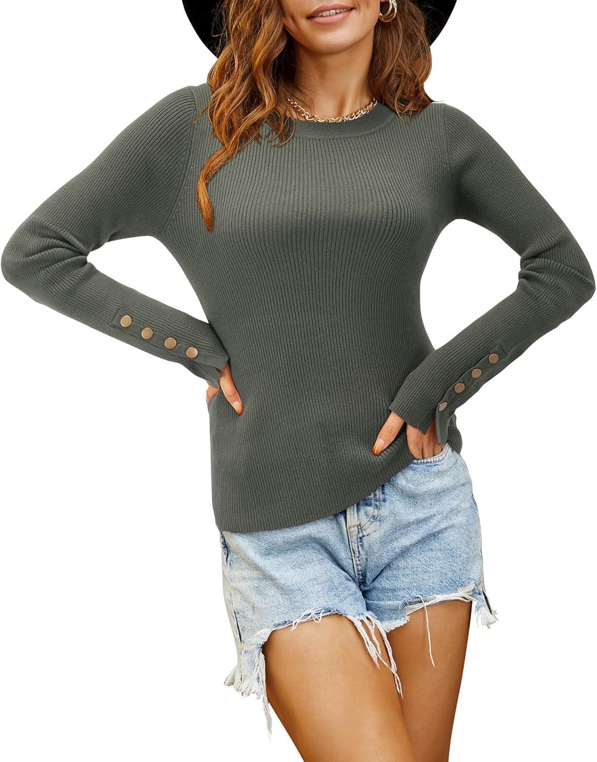 imageArachampCloz Womens Fitted Pullover Sweaters Long Sleeve Mock Neck Knitted Tops Fall Fashion 2022Gray