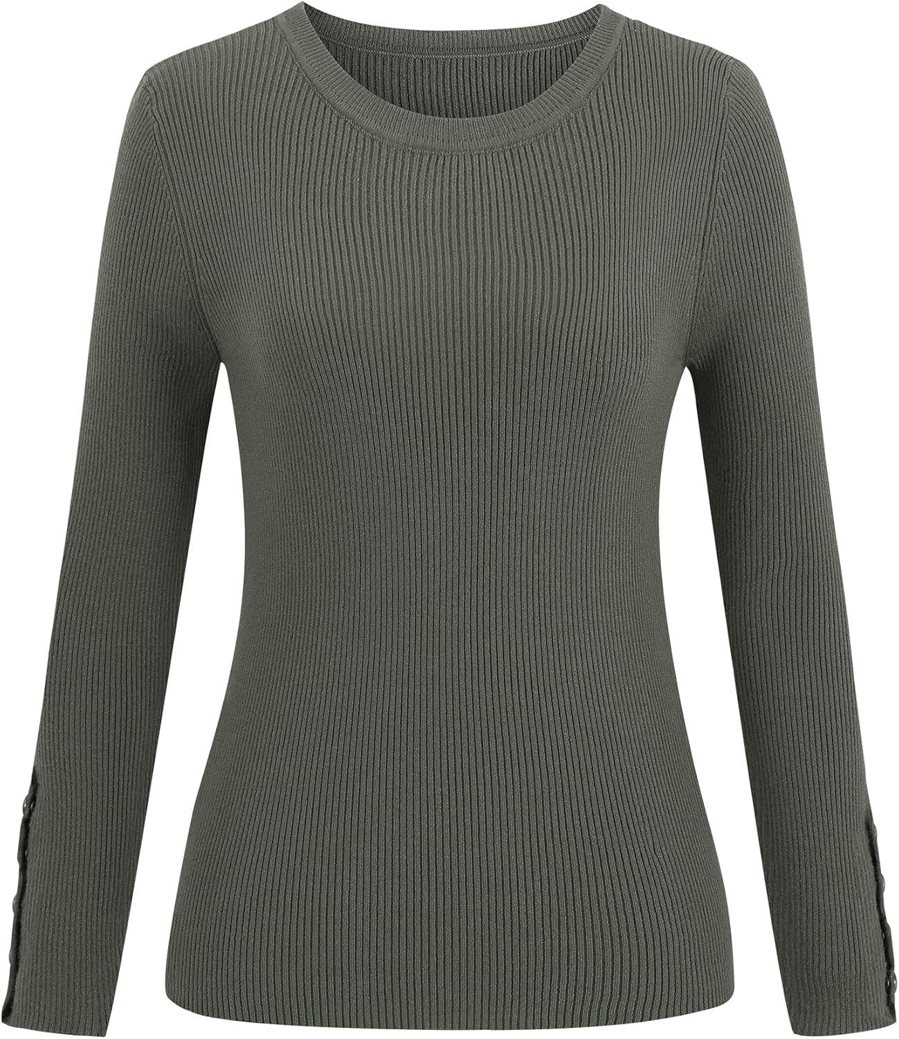 imageArachampCloz Womens Fitted Pullover Sweaters Long Sleeve Mock Neck Knitted Tops Fall Fashion 2022Gray