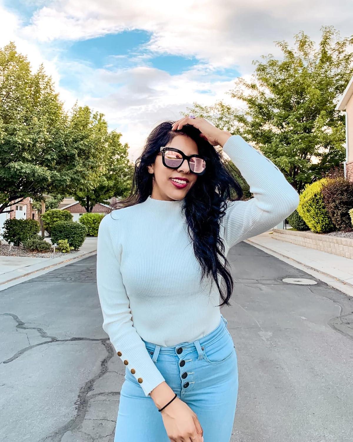imageArachampCloz Womens Fitted Pullover Sweaters Long Sleeve Mock Neck Knitted Tops Fall Fashion 2022Whiteb