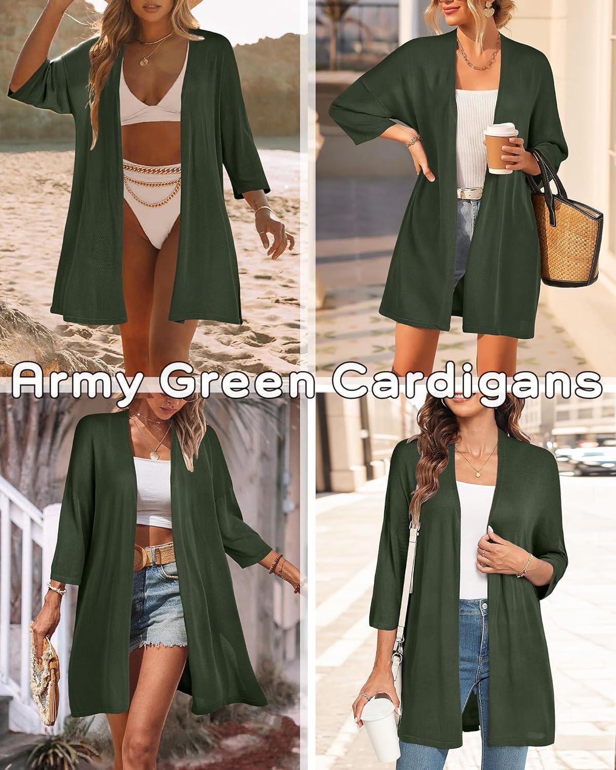 imageArachampCloz Womens Lightweight Summer Beach Kimonos CardiganArmy Green