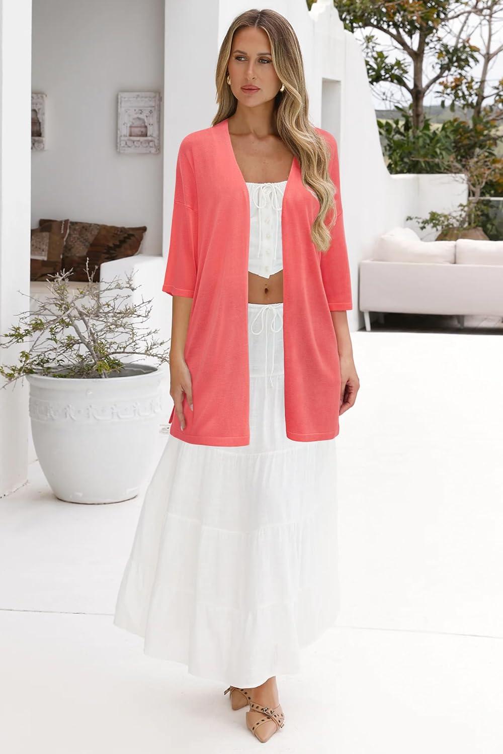 imageArachampCloz Womens Lightweight Summer Beach Kimonos CardiganCoral
