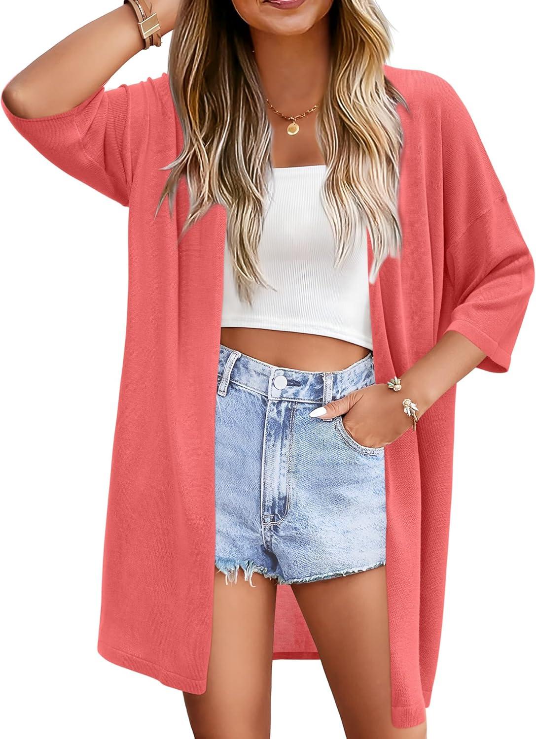 imageArachampCloz Womens Lightweight Summer Beach Kimonos CardiganCoral