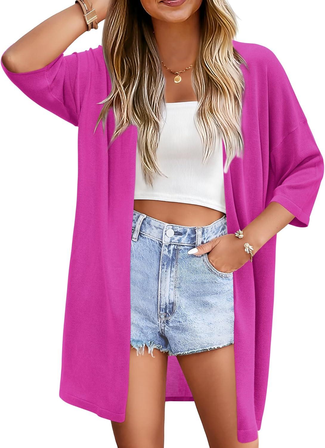 imageArachampCloz Womens Lightweight Summer Beach Kimonos CardiganHot Pink