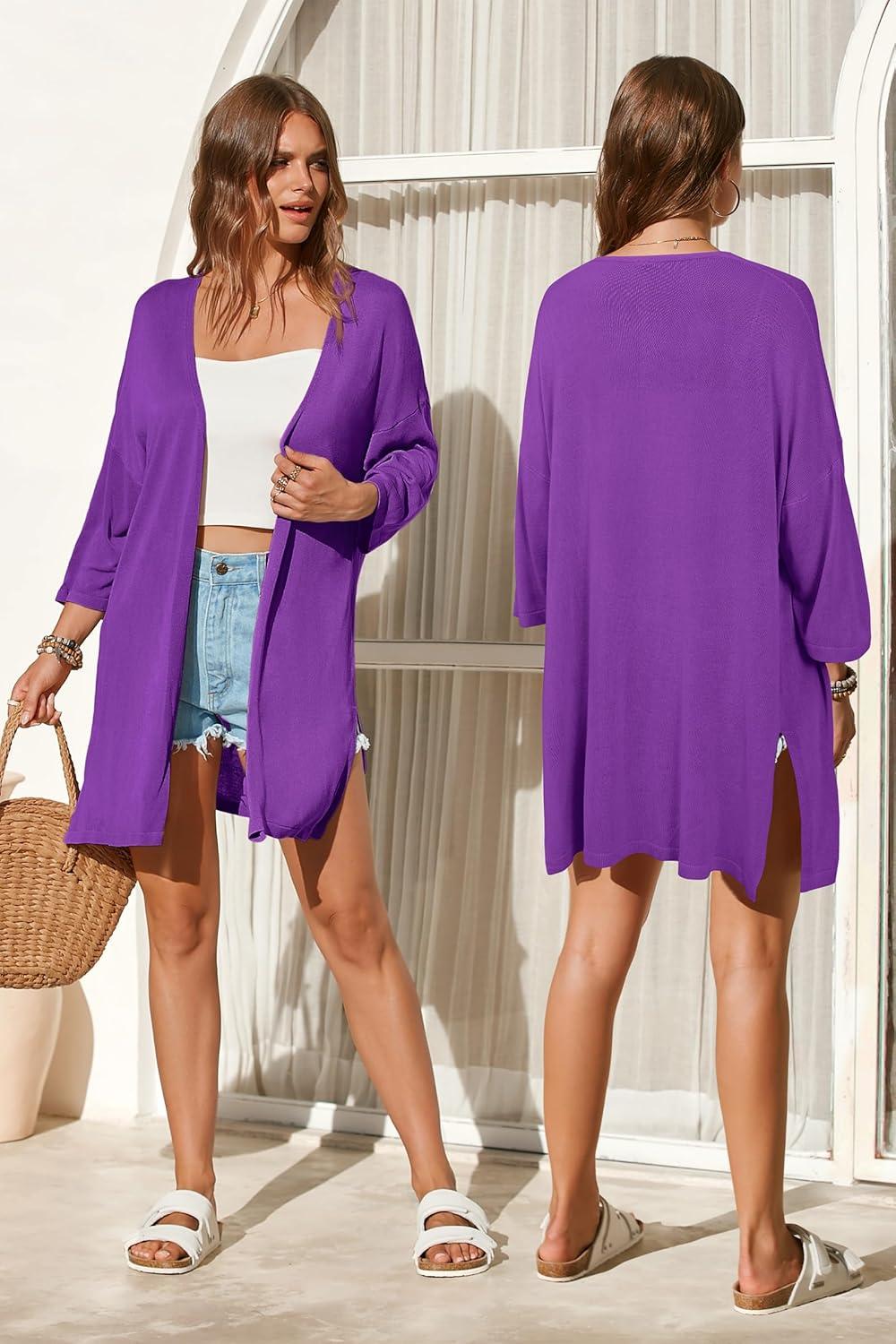 imageArachampCloz Womens Lightweight Summer Beach Kimonos CardiganPurple