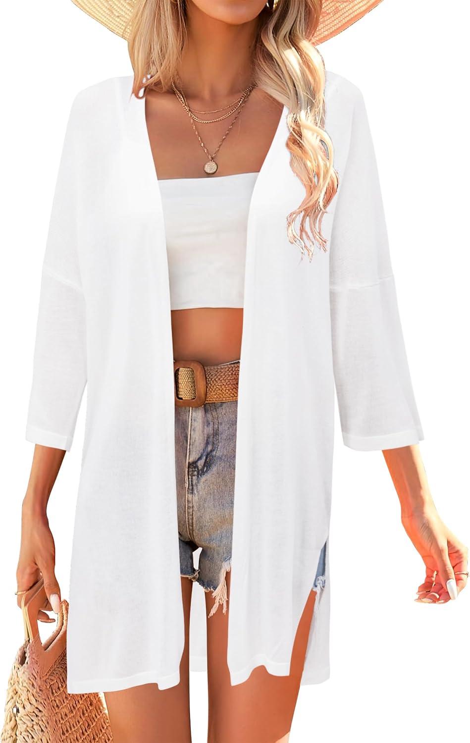 imageArachampCloz Womens Lightweight Summer Beach Kimonos CardiganWhite
