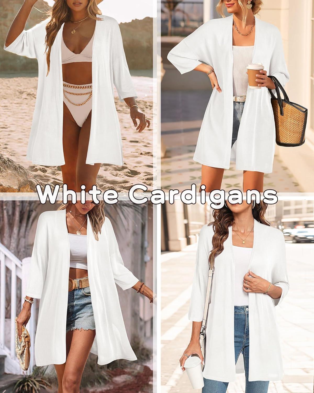 imageArachampCloz Womens Lightweight Summer Beach Kimonos CardiganWhite
