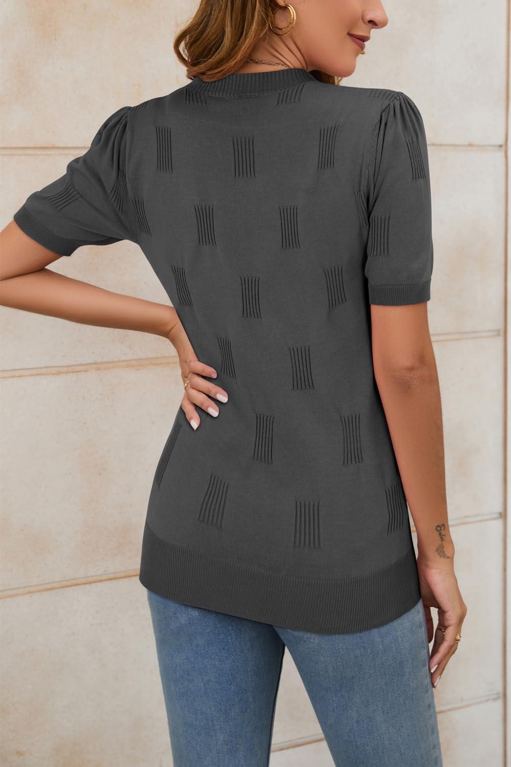 imageArachampCloz Womens Summer Fall Lightweight Tops Short Sleeve Dressy BlouseDark Grey