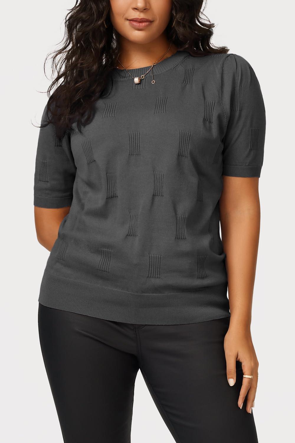 imageArachampCloz Womens Summer Fall Lightweight Tops Short Sleeve Dressy BlouseDark Grey