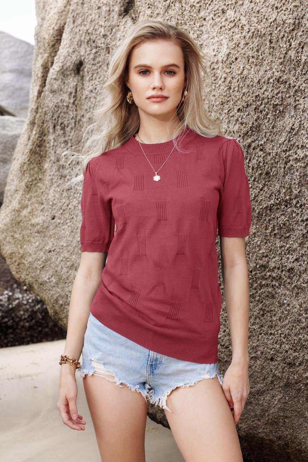 imageArachampCloz Womens Summer Fall Lightweight Tops Short Sleeve Dressy BlouseDusty Red