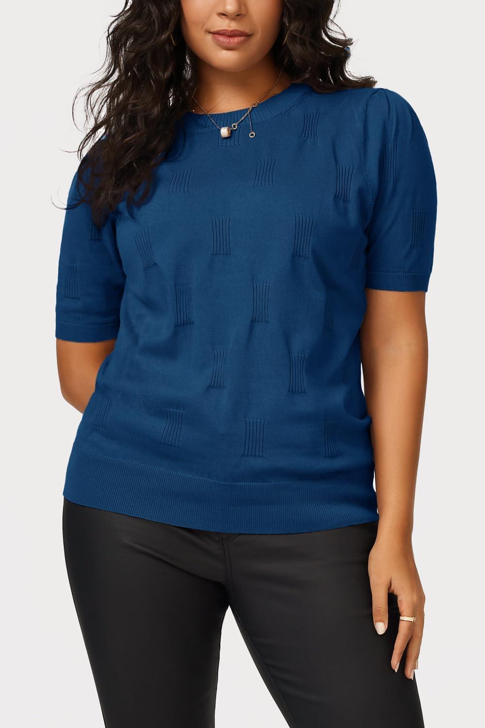 imageArachampCloz Womens Summer Fall Lightweight Tops Short Sleeve Dressy BlouseLake Blue