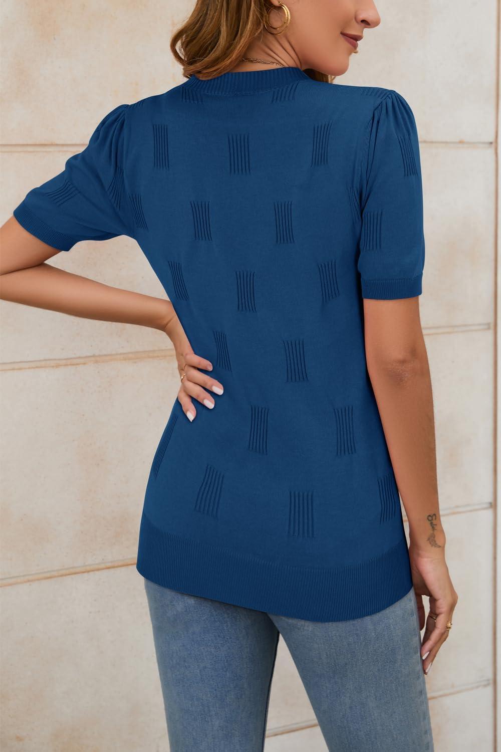imageArachampCloz Womens Summer Fall Lightweight Tops Short Sleeve Dressy BlouseLake Blue