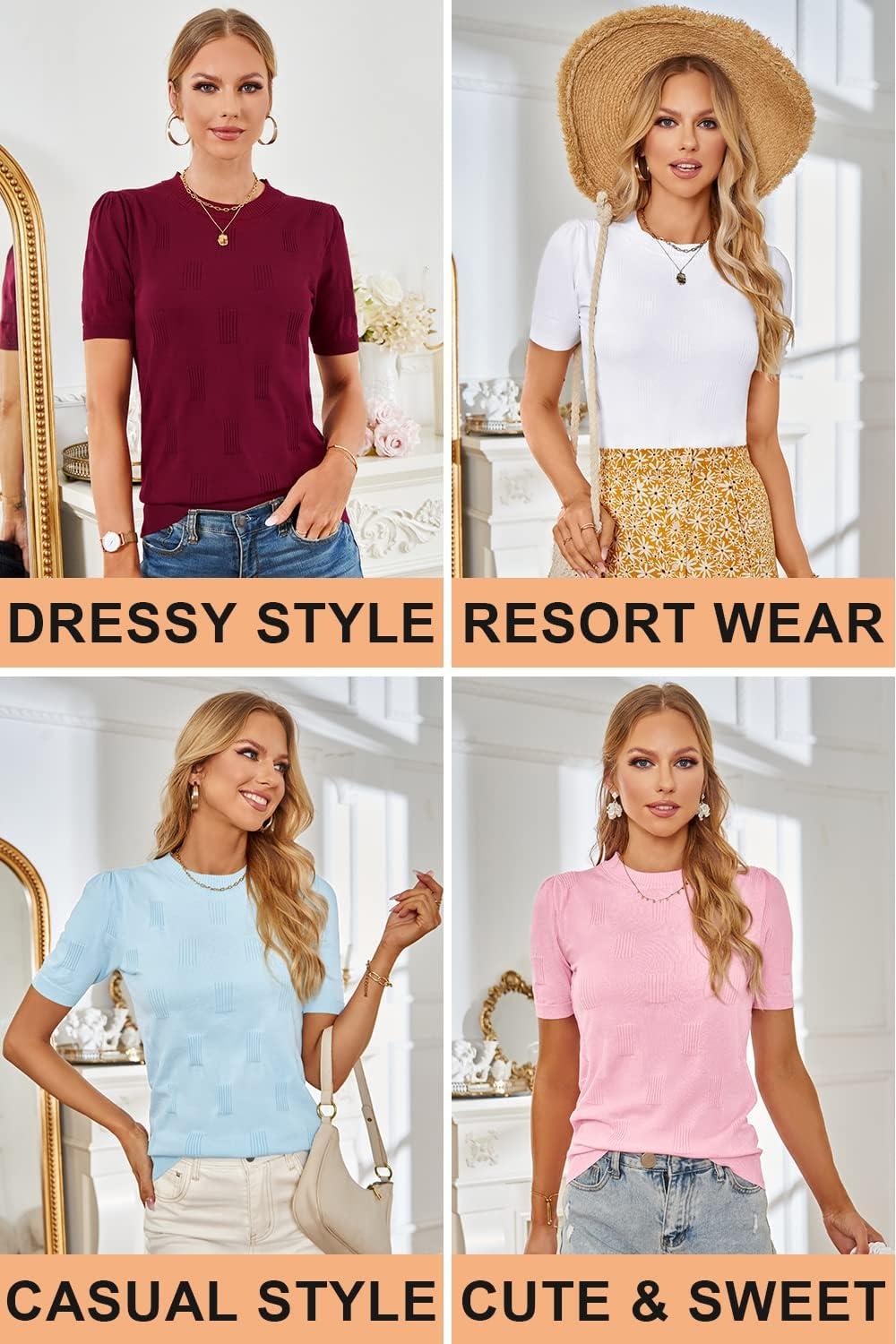 imageArachampCloz Womens Summer Fall Lightweight Tops Short Sleeve Dressy BlousePink