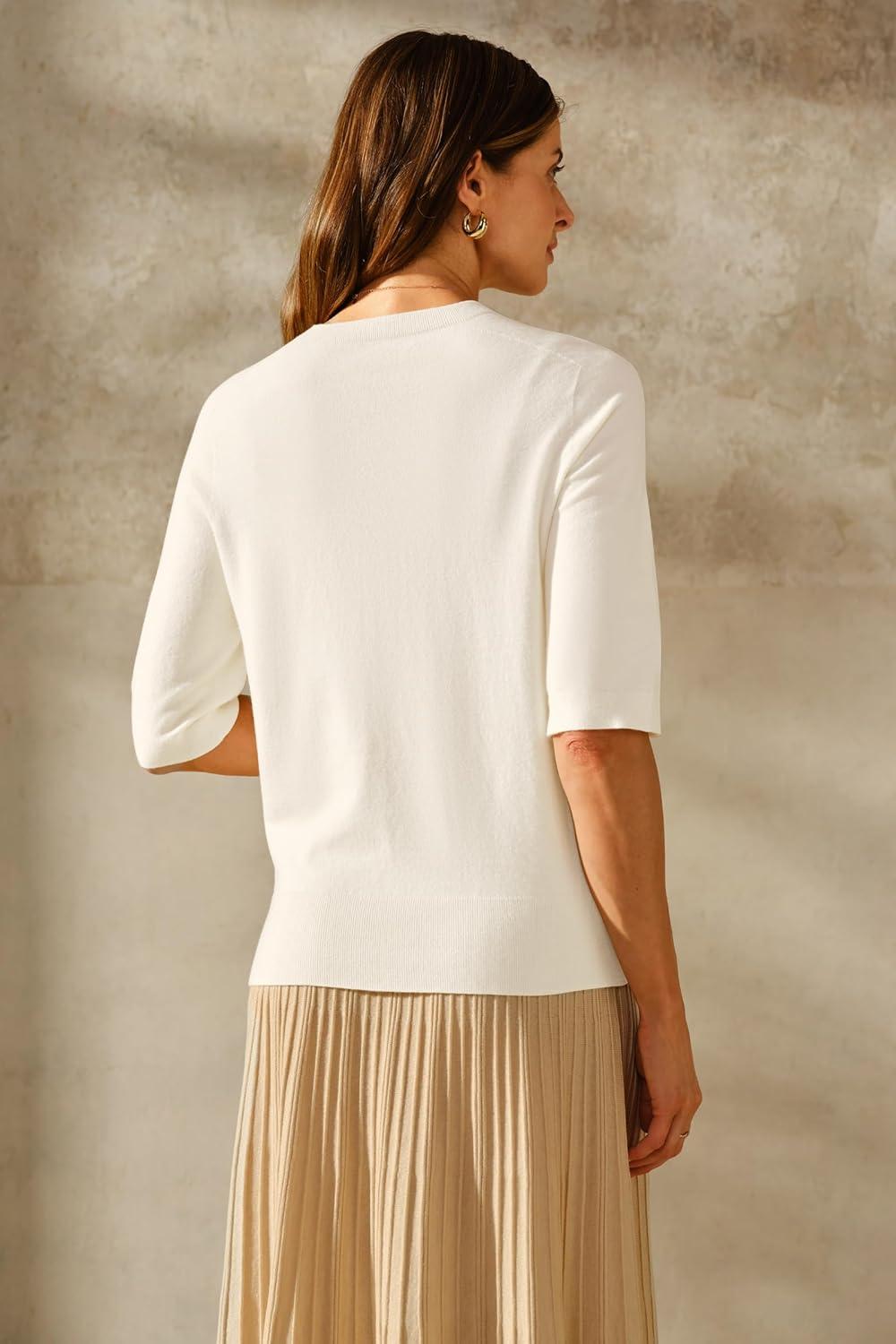 imageArachampCloz Womens Summer Fall Lightweight Tops Short Sleeve Dressy BlouseZbeige
