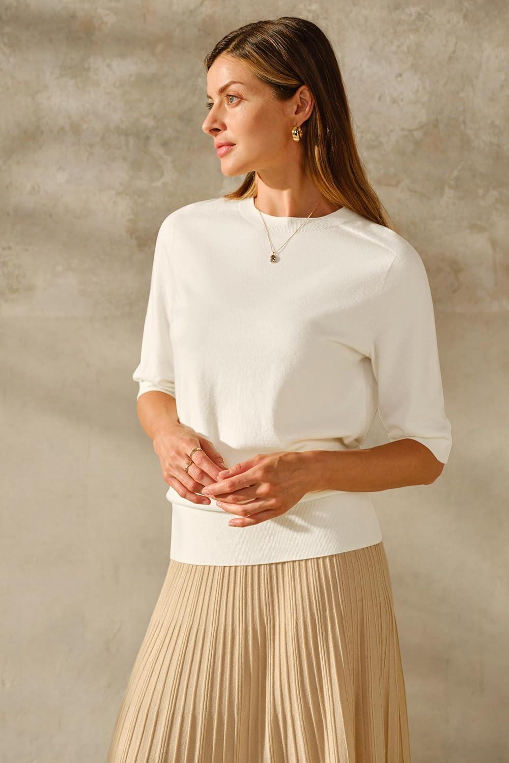 imageArachampCloz Womens Summer Fall Lightweight Tops Short Sleeve Dressy BlouseZbeige