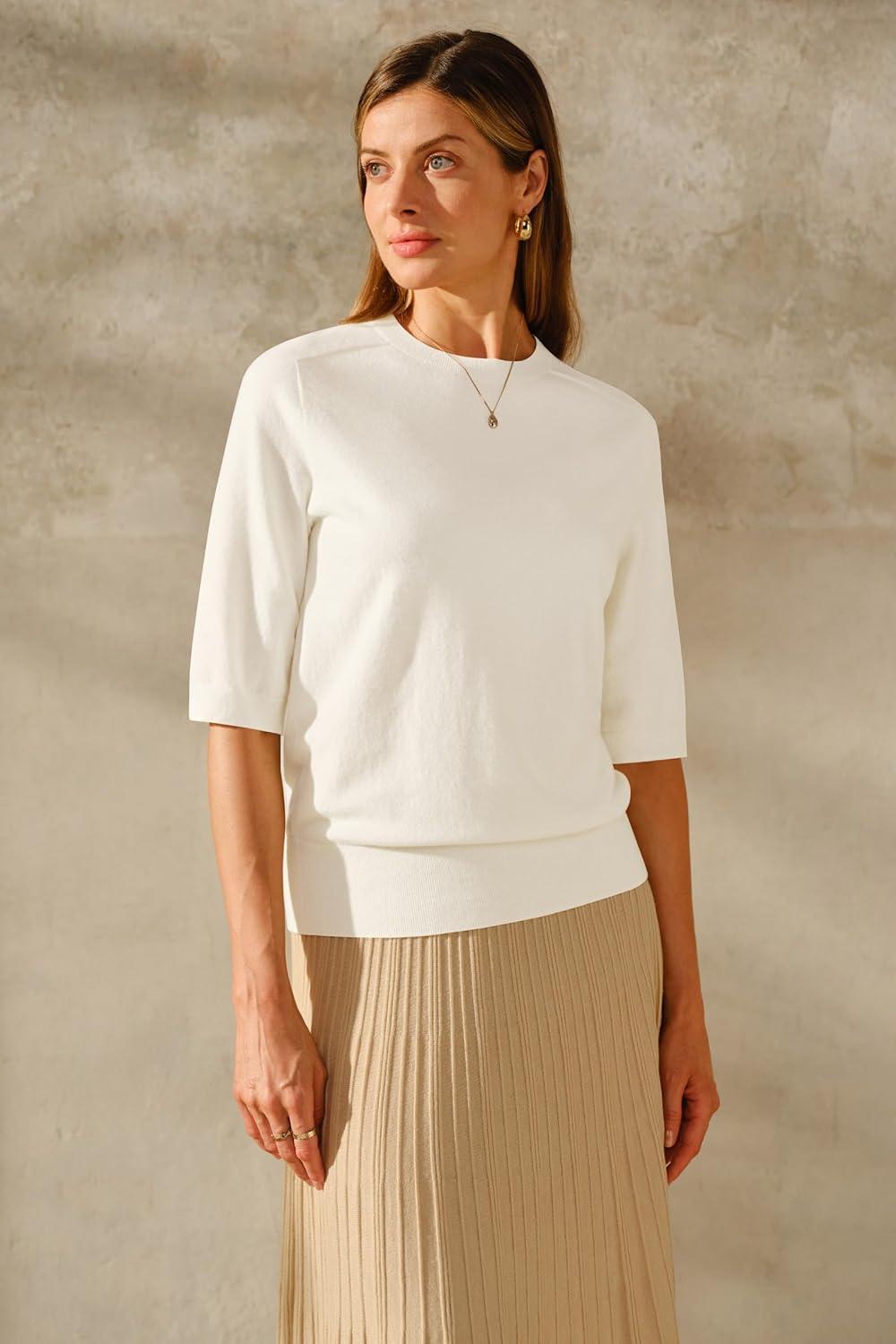 imageArachampCloz Womens Summer Fall Lightweight Tops Short Sleeve Dressy BlouseZbeige