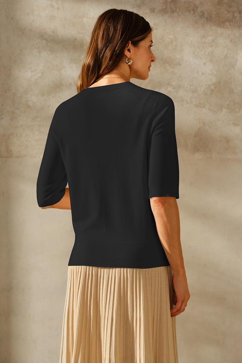 imageArachampCloz Womens Summer Fall Lightweight Tops Short Sleeve Dressy BlouseZblack