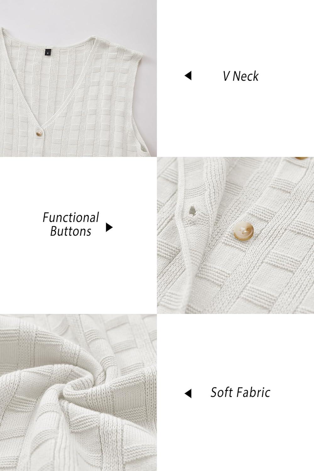 imageArachampCloz Womens Sweater Vest Tops 2025 Summer Knit V Neck Cardigan Sleeveless Button Textured Business Casual OutfitsWhite