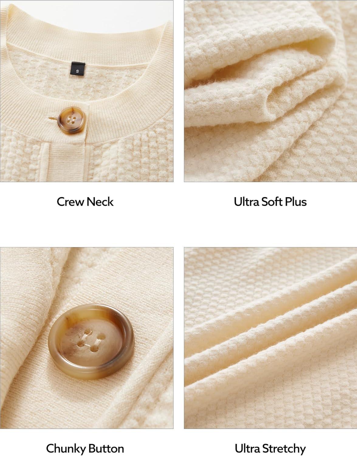 imageArachampCloz Womens Waffle Cropped Cardigan Ultra Stretchy 2025 Spring Soft Chunky Button Business Casual SweatersApricot