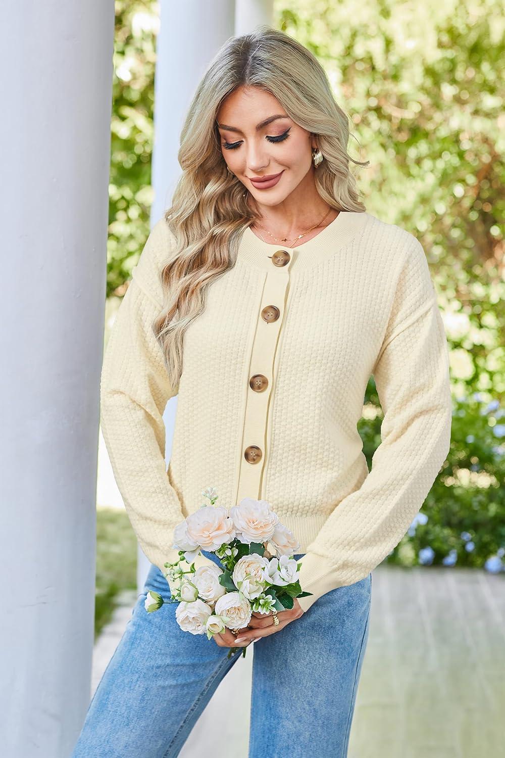 imageArachampCloz Womens Waffle Cropped Cardigan Ultra Stretchy 2025 Spring Soft Chunky Button Business Casual SweatersApricot