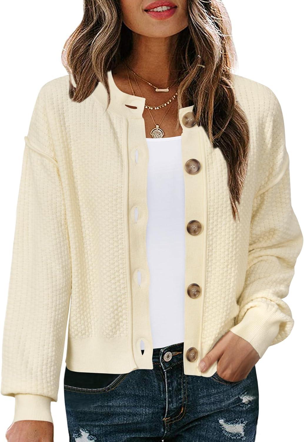 imageArachampCloz Womens Waffle Cropped Cardigan Ultra Stretchy 2025 Spring Soft Chunky Button Business Casual SweatersApricot