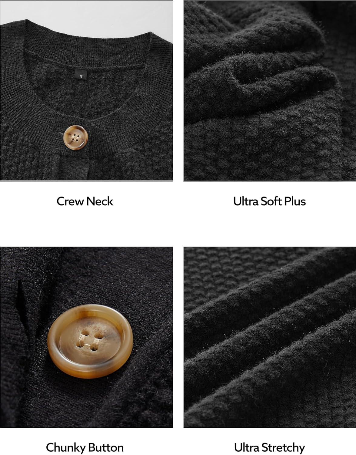 imageArachampCloz Womens Waffle Cropped Cardigan Ultra Stretchy 2025 Spring Soft Chunky Button Business Casual SweatersBlack