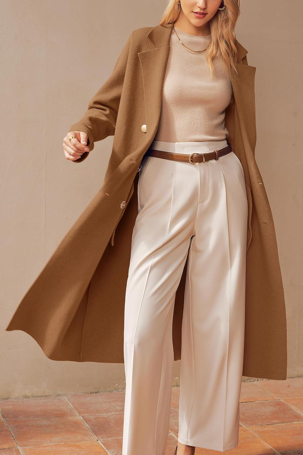 imageArachampCloz Womens Wool Blend Double Breasted Winter Outfits Long Cardigan Sweater CoatCamel